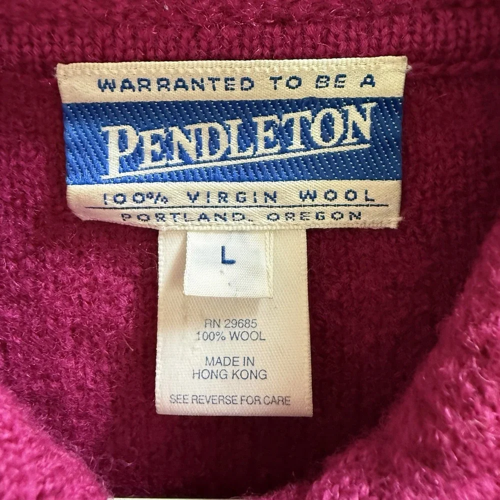 Pendleton Cardigan Size L Magenta Sweater Pure Virgin Wool Made In Hong Kong - Picture 3 of 12